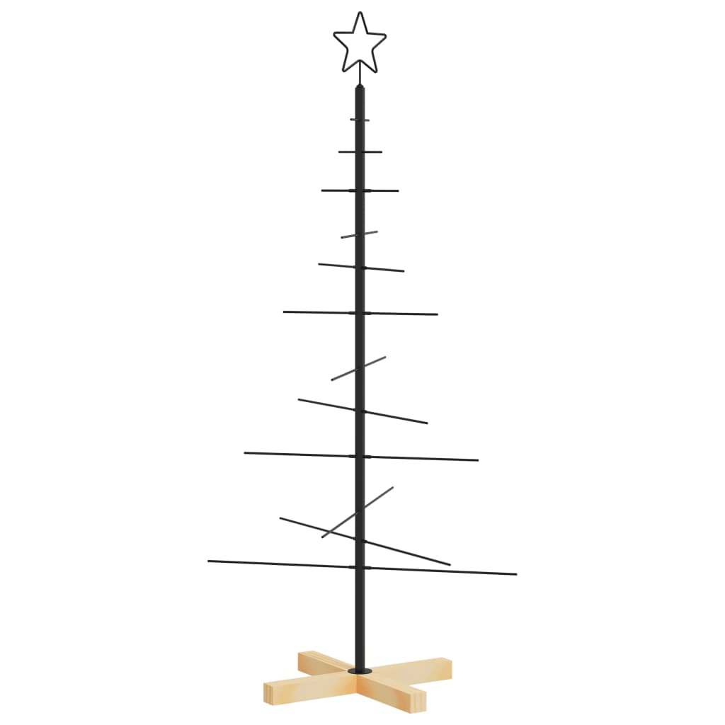 Metal Christmas Tree with Wooden Base Black 120 cm