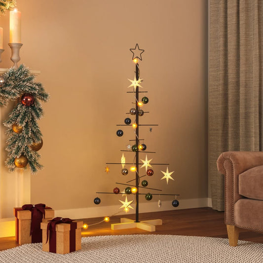 Metal Christmas Tree with Wooden Base Black 120 cm