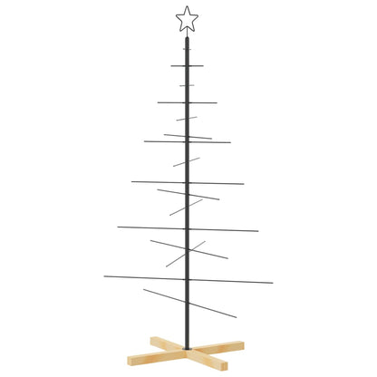 Metal Christmas Tree with Wooden Base Black 150 cm