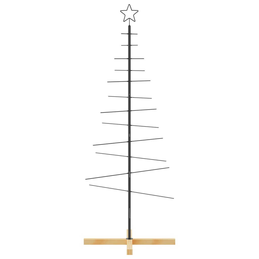 Metal Christmas Tree with Wooden Base Black 150 cm