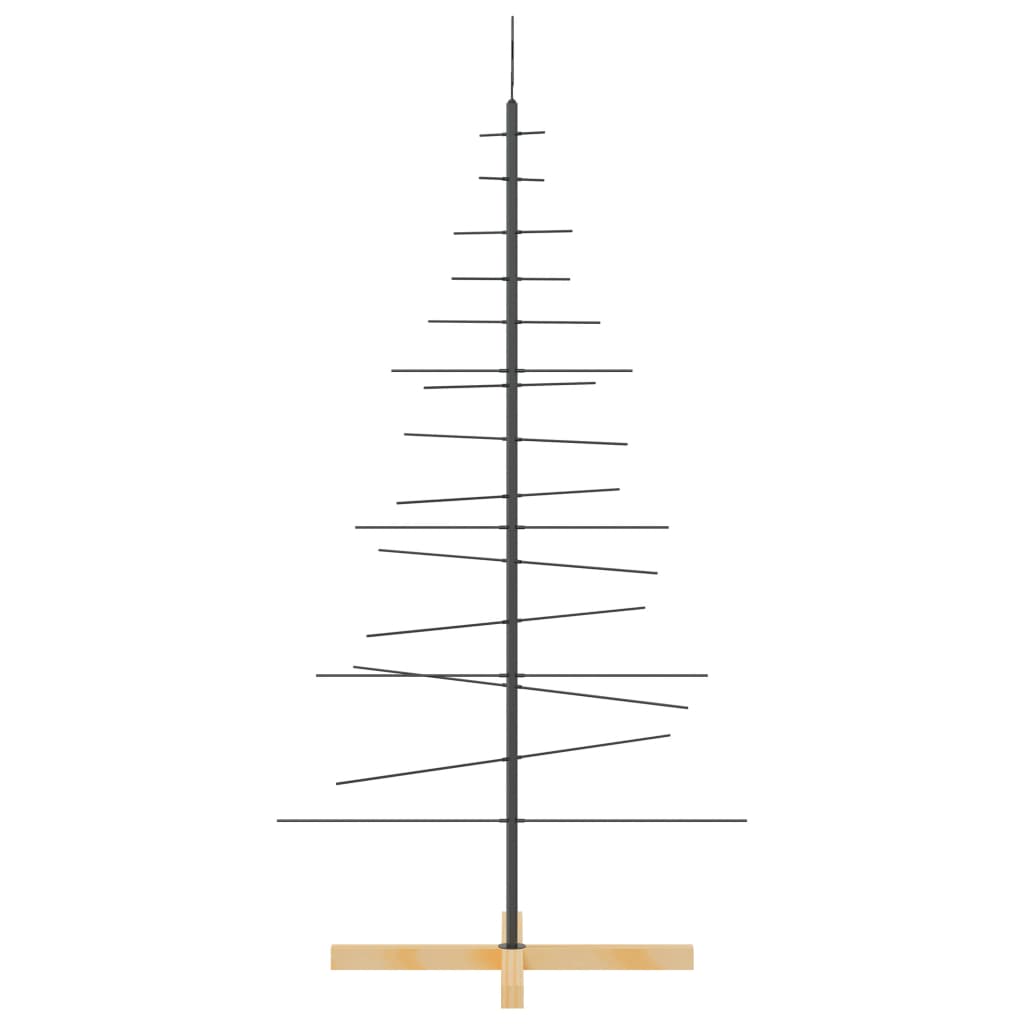 Metal Christmas Tree with Wooden Base Black 150 cm