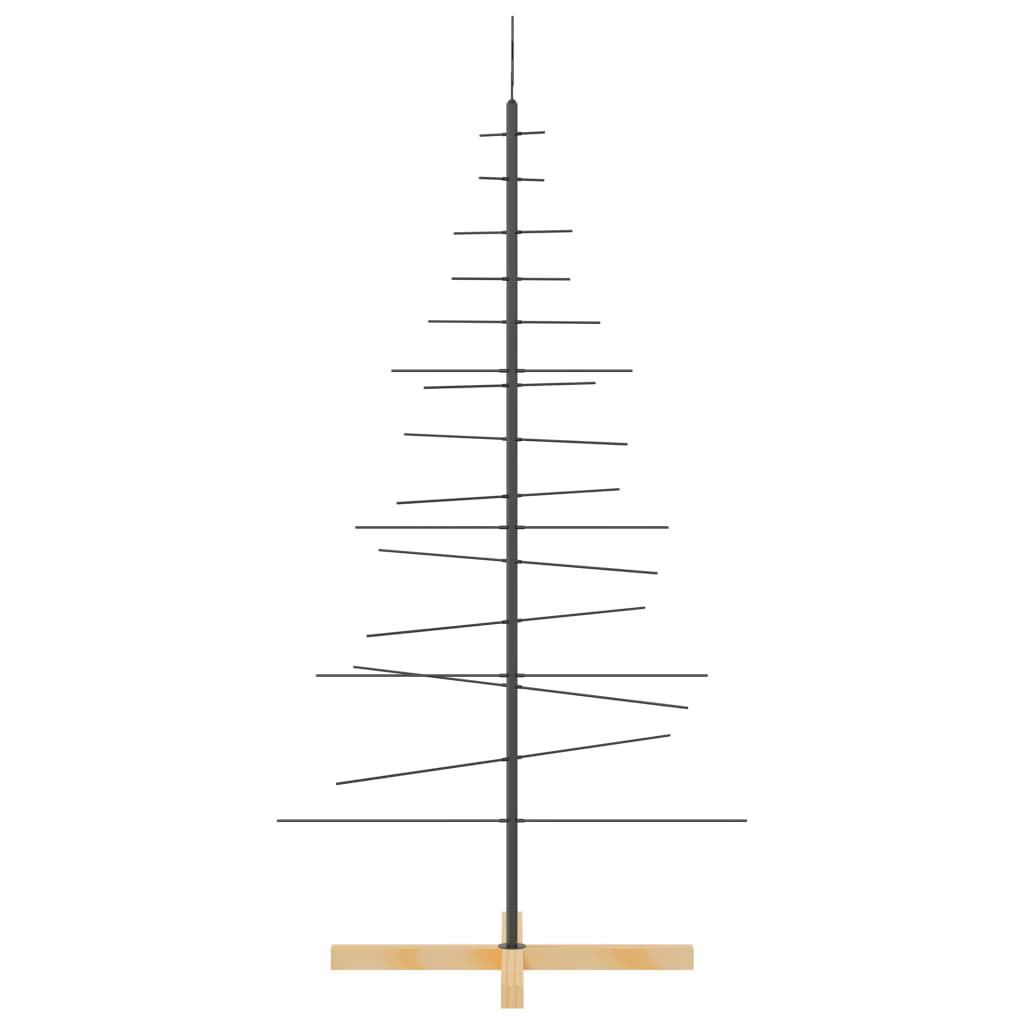 Metal Christmas Tree with Wooden Base Black 150 cm