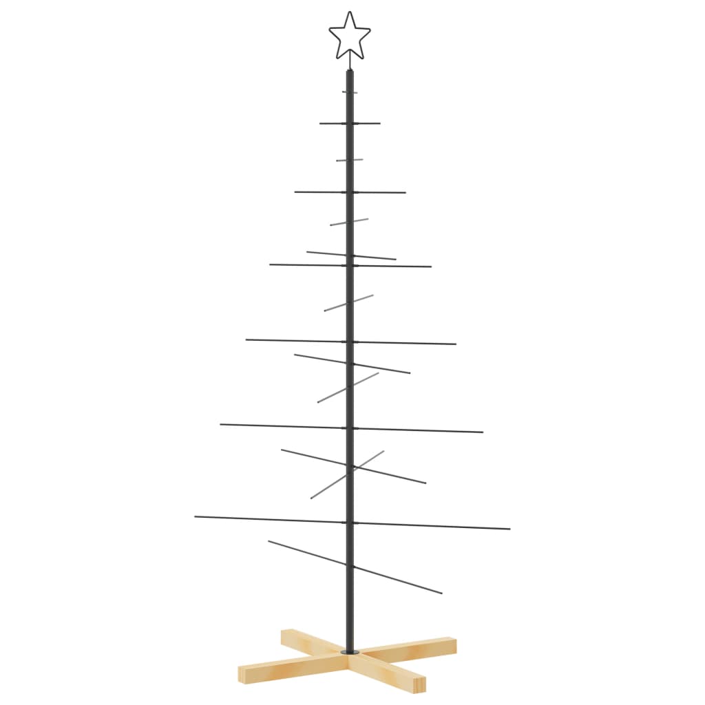 Metal Christmas Tree with Wooden Base Black 150 cm