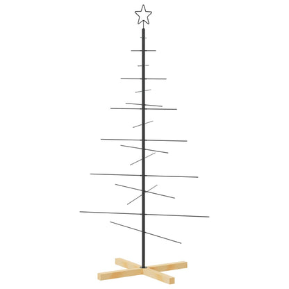 Metal Christmas Tree with Wooden Base Black 150 cm