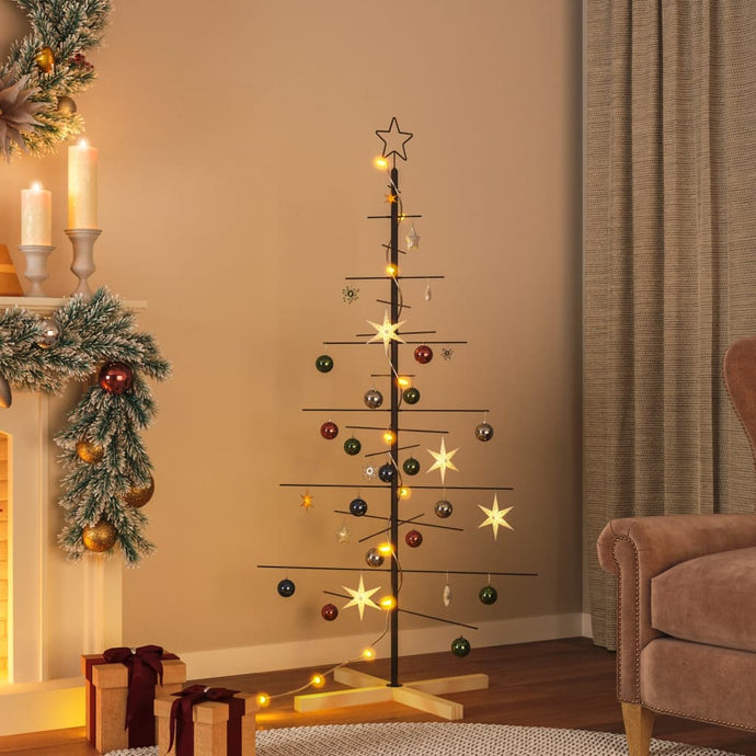 Metal Christmas Tree with Wooden Base Black 150 cm