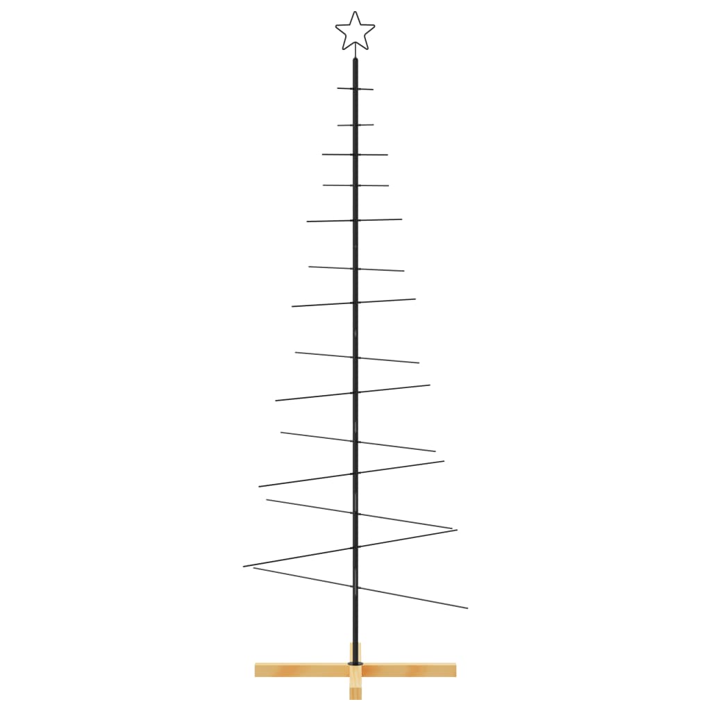 Metal Christmas Tree with Wooden Base Black 180 cm