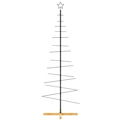 Metal Christmas Tree with Wooden Base Black 180 cm