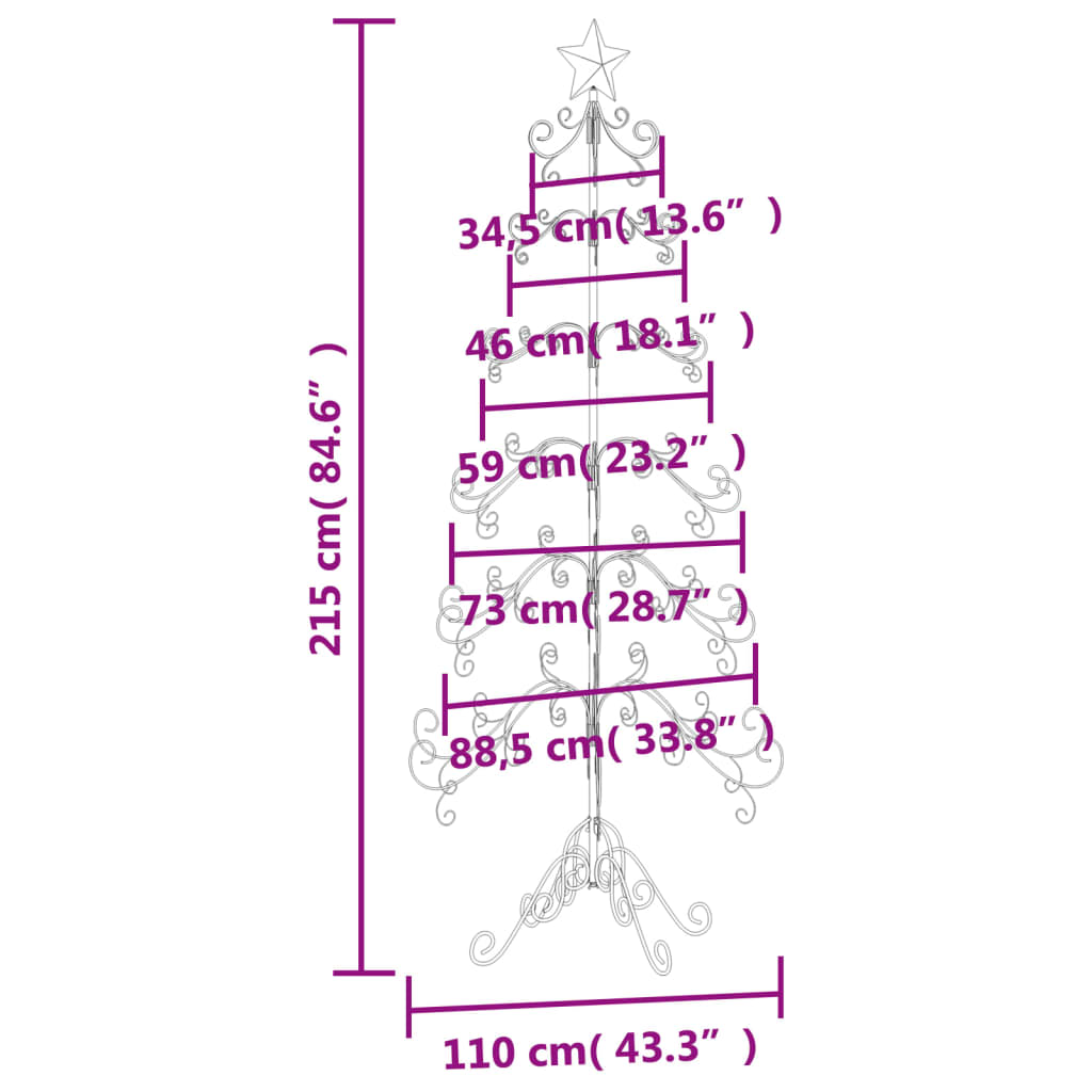 Metal Christmas Tree for Decoration Black 215 cm