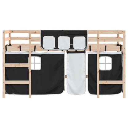 Kids' Loft Bed with Curtains White&Black 80x200cm Solid Wood Pine