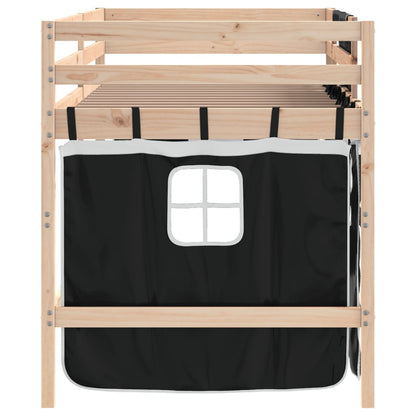 Kids' Loft Bed with Curtains White&Black 80x200cm Solid Wood Pine