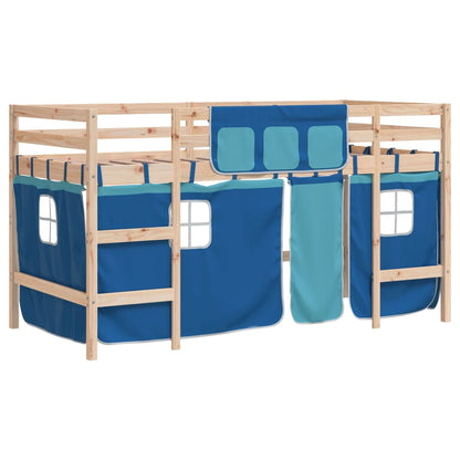 Kids' Loft Bed with Curtains Blue 80x200cm Solid Wood Pine