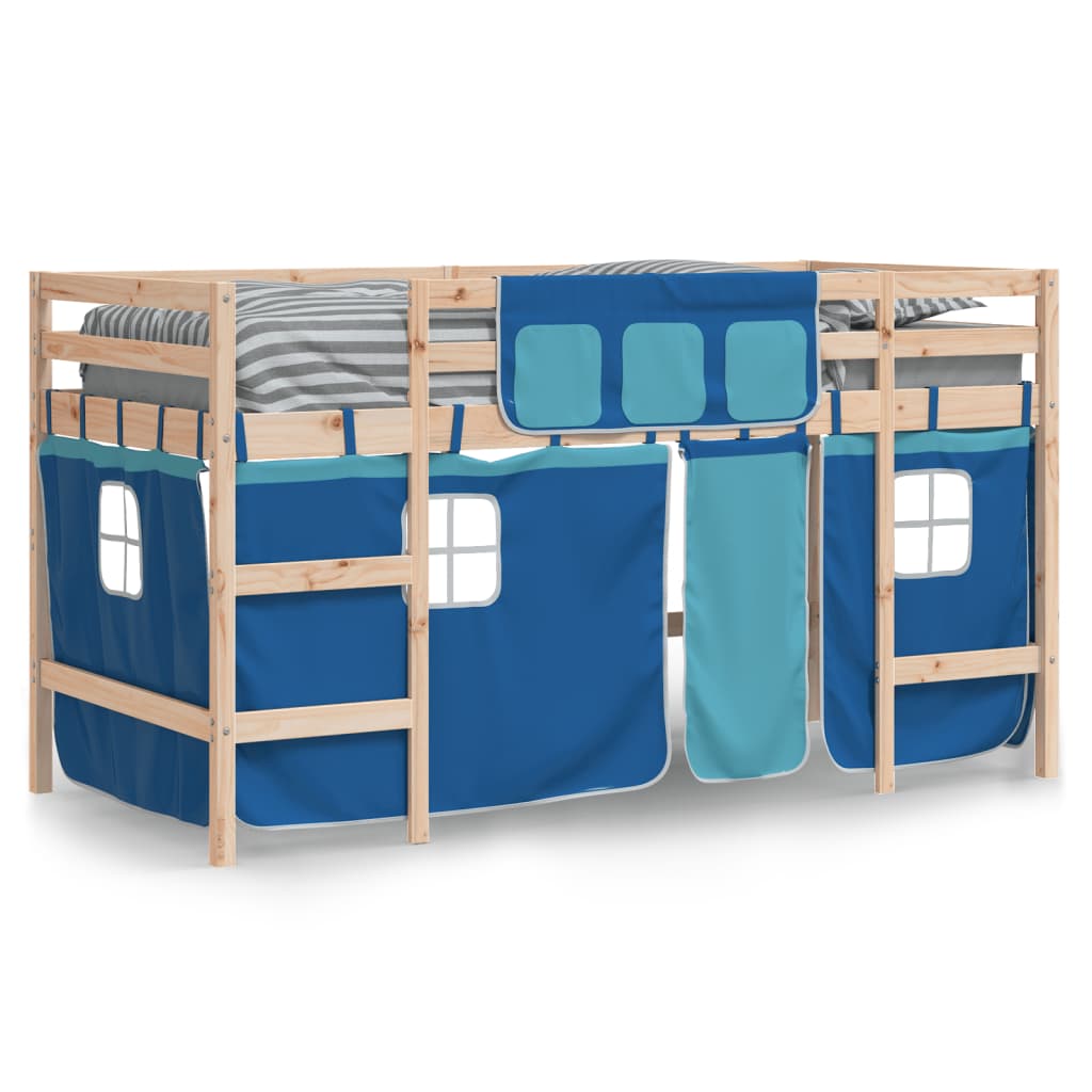 Kids' Loft Bed with Curtains Blue 80x200cm Solid Wood Pine