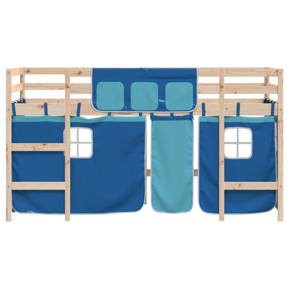 Kids' Loft Bed with Curtains Blue 80x200cm Solid Wood Pine