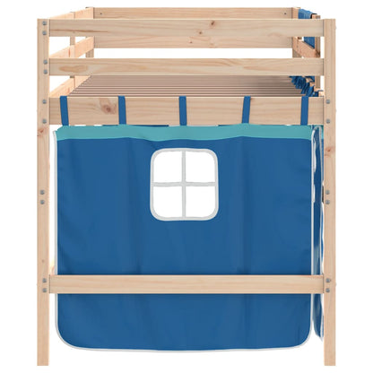 Kids' Loft Bed with Curtains Blue 80x200cm Solid Wood Pine