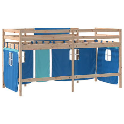 Kids' Loft Bed with Curtains Blue 80x200cm Solid Wood Pine