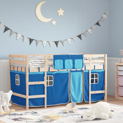 Kids' Loft Bed with Curtains Blue 80x200cm Solid Wood Pine