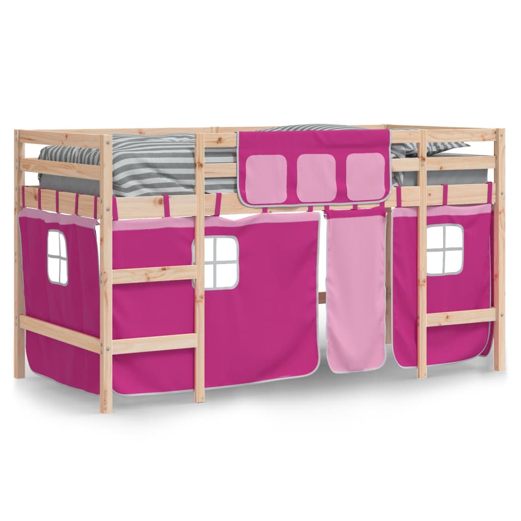 Kids' Loft Bed with Curtains Pink 80x200cm Solid Wood Pine