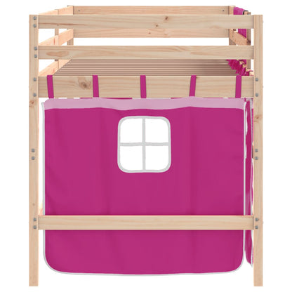 Kids' Loft Bed with Curtains Pink 80x200cm Solid Wood Pine