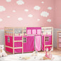 Kids' Loft Bed with Curtains Pink 80x200cm Solid Wood Pine