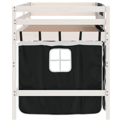 Kids' Loft Bed with Curtains White&Black 80x200cm Solid Wood Pine