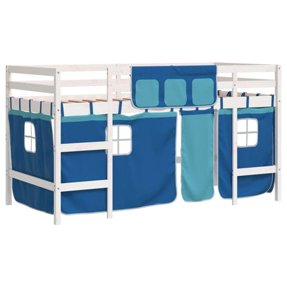 Kids' Loft Bed with Curtains Blue 80x200cm Solid Wood Pine