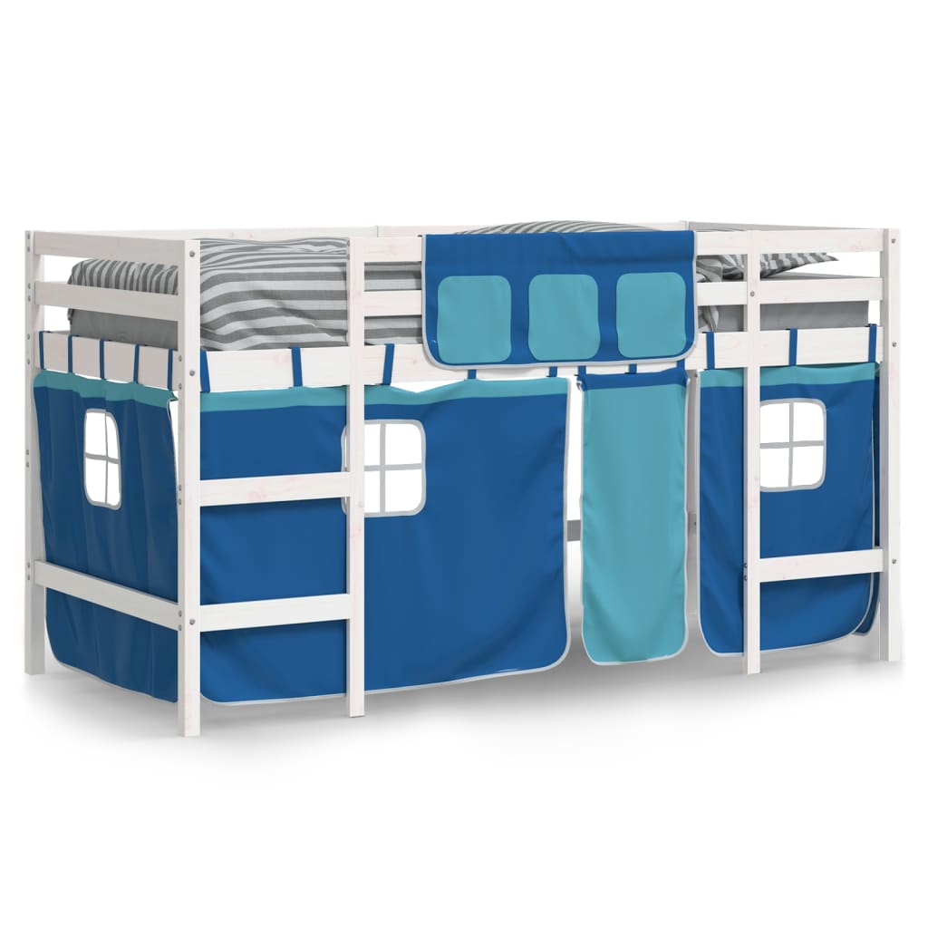 Kids' Loft Bed with Curtains Blue 80x200cm Solid Wood Pine