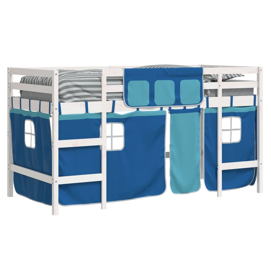 Kids' Loft Bed with Curtains Blue 80x200cm Solid Wood Pine