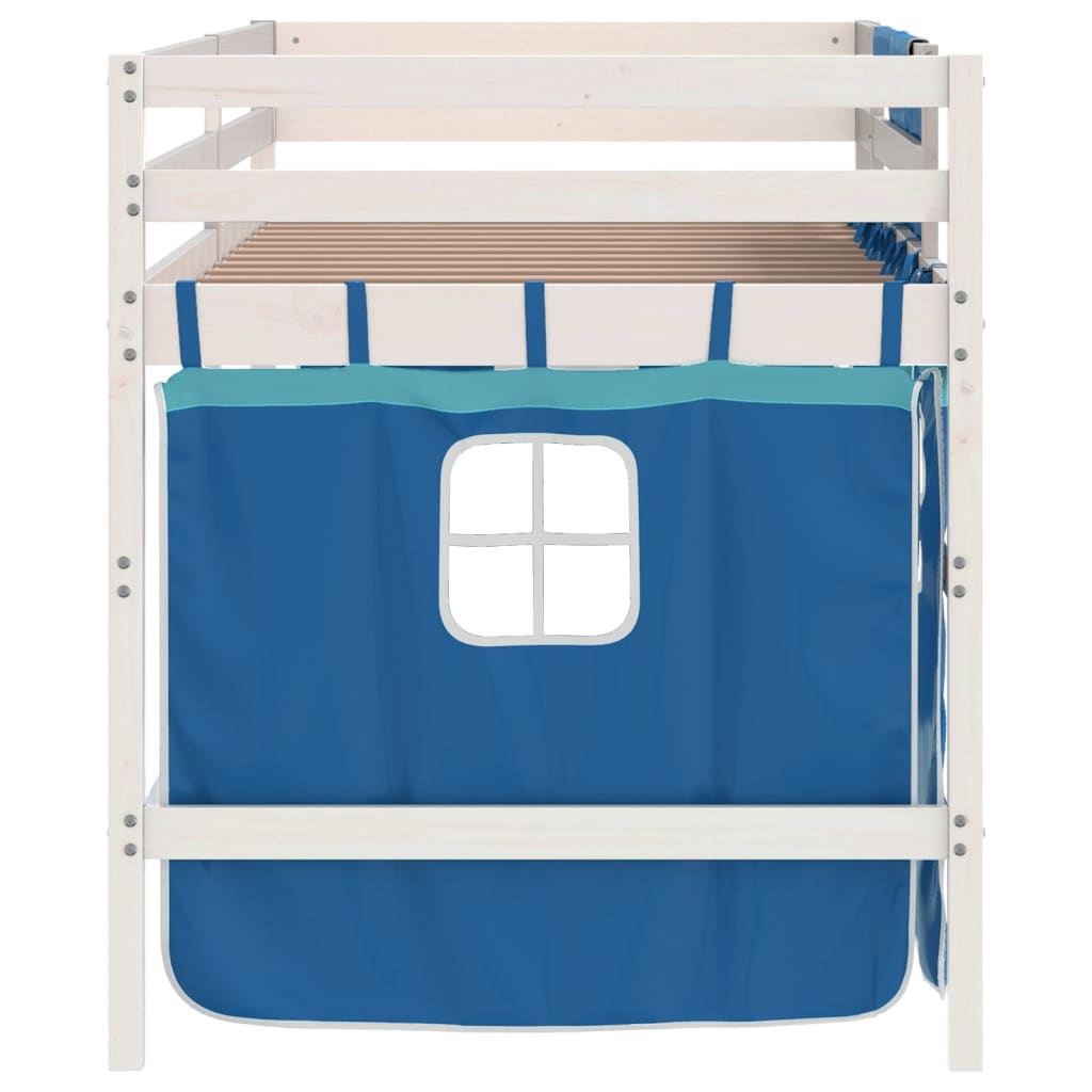 Kids' Loft Bed with Curtains Blue 80x200cm Solid Wood Pine