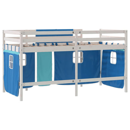 Kids' Loft Bed with Curtains Blue 80x200cm Solid Wood Pine