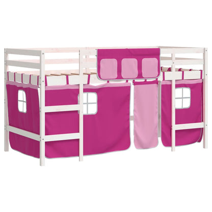 Kids' Loft Bed with Curtains Pink 80x200cm Solid Wood Pine