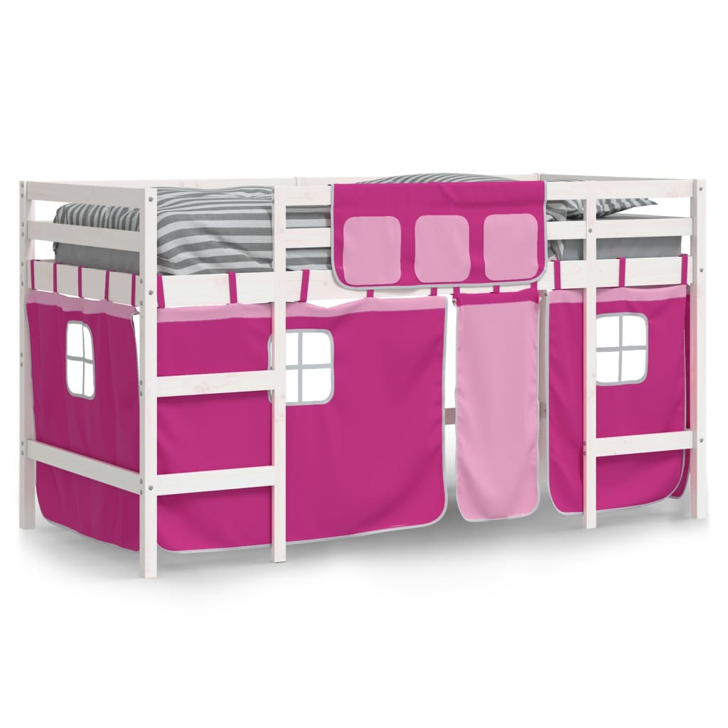 Kids' Loft Bed with Curtains Pink 80x200cm Solid Wood Pine