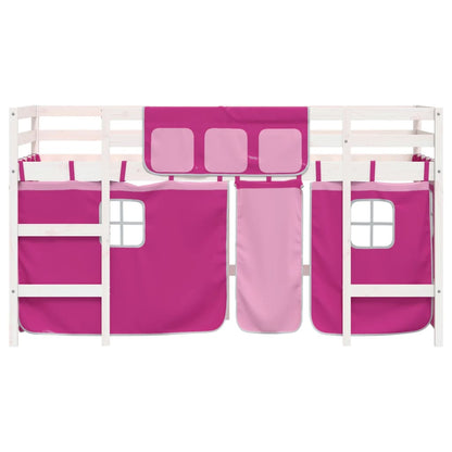 Kids' Loft Bed with Curtains Pink 80x200cm Solid Wood Pine