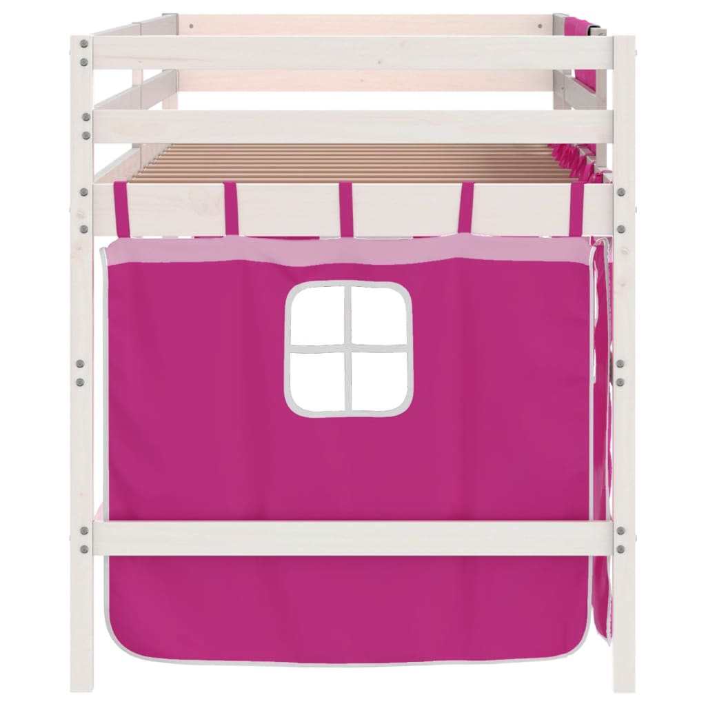 Kids' Loft Bed with Curtains Pink 80x200cm Solid Wood Pine