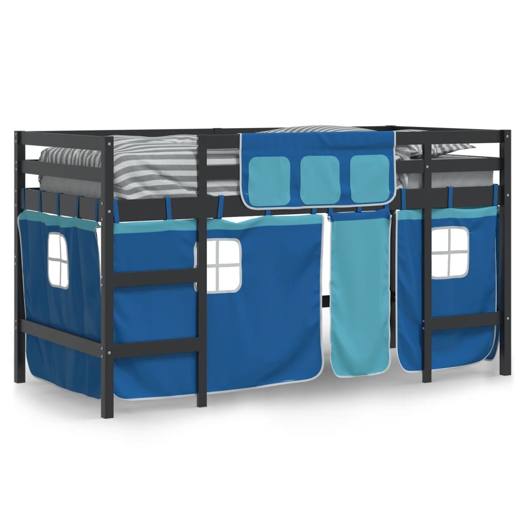 Kids' Loft Bed with Curtains without Mattress Blue 80x200cm