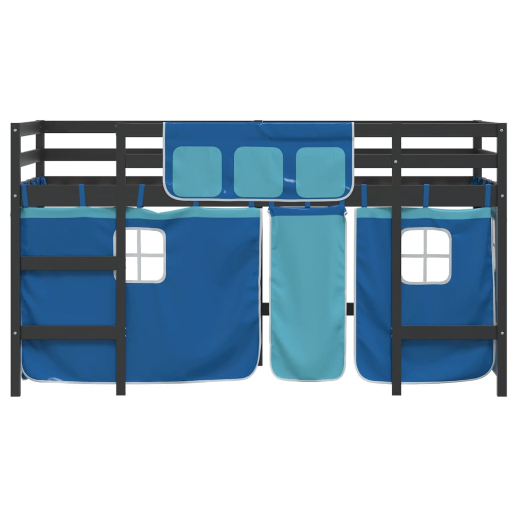 Kids' Loft Bed with Curtains without Mattress Blue 80x200cm