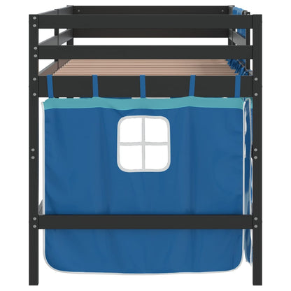 Kids' Loft Bed with Curtains without Mattress Blue 80x200cm