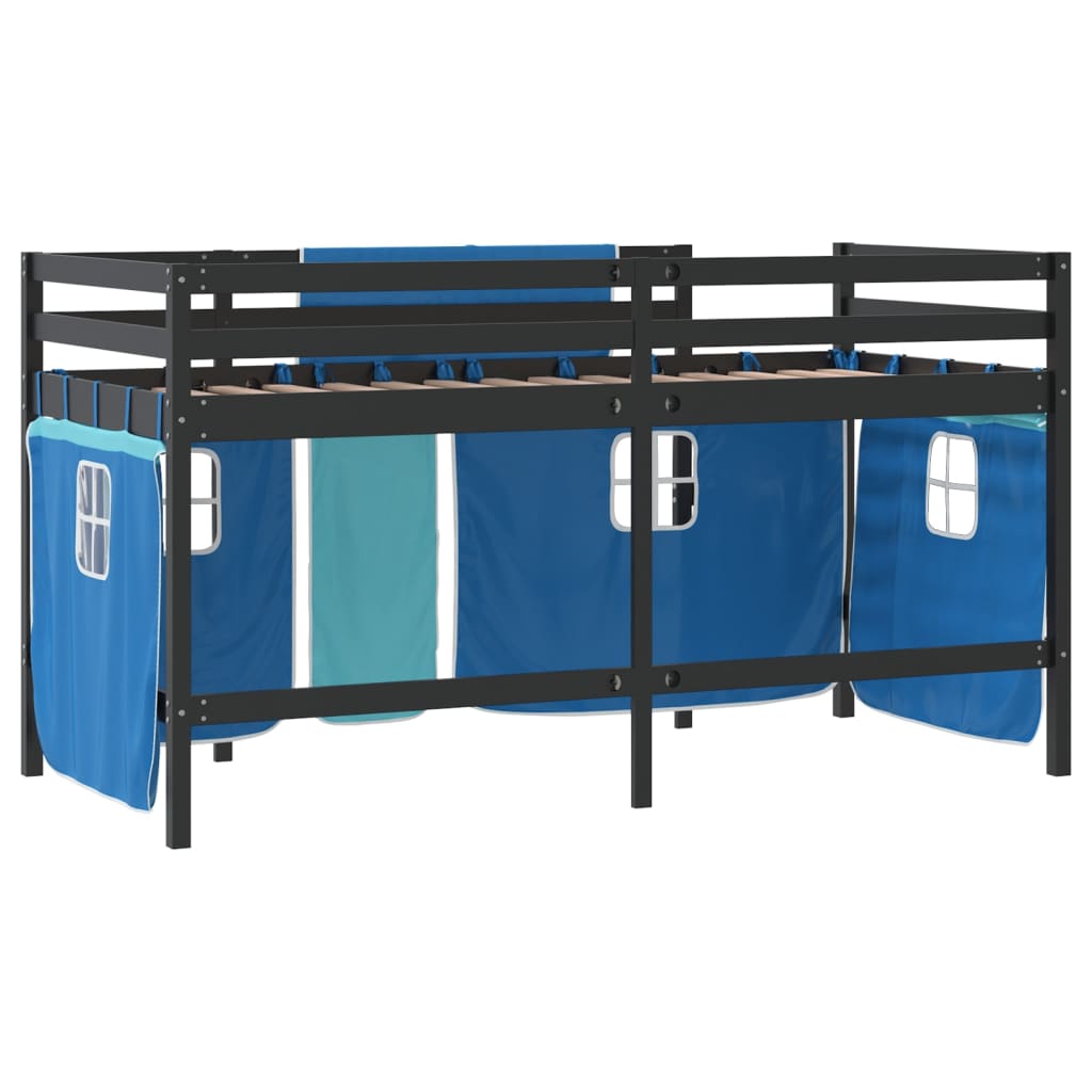 Kids' Loft Bed with Curtains without Mattress Blue 80x200cm