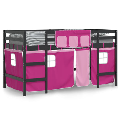 Kids' Loft Bed with Curtains Pink 80x200cm Solid Wood Pine