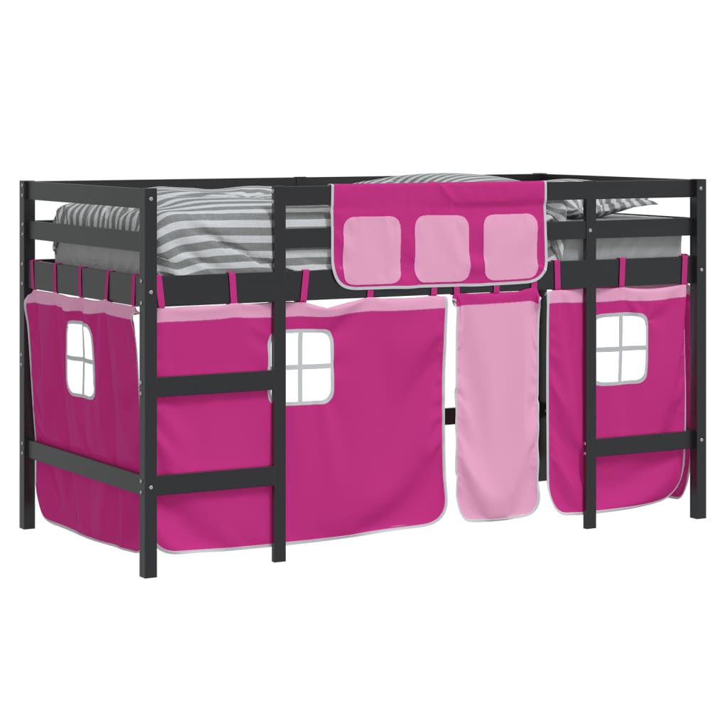 Kids' Loft Bed with Curtains Pink 80x200cm Solid Wood Pine