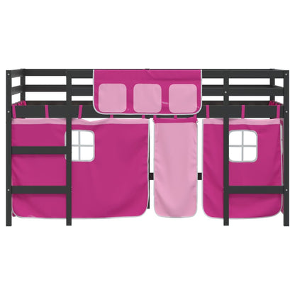 Kids' Loft Bed with Curtains Pink 80x200cm Solid Wood Pine