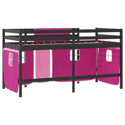 Kids' Loft Bed with Curtains Pink 80x200cm Solid Wood Pine