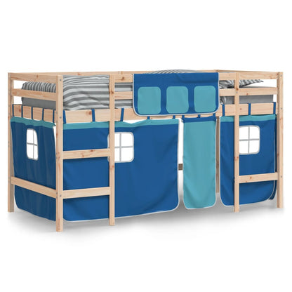 Kids' Loft Bed with Curtains without Mattress Blue 90x200 cm