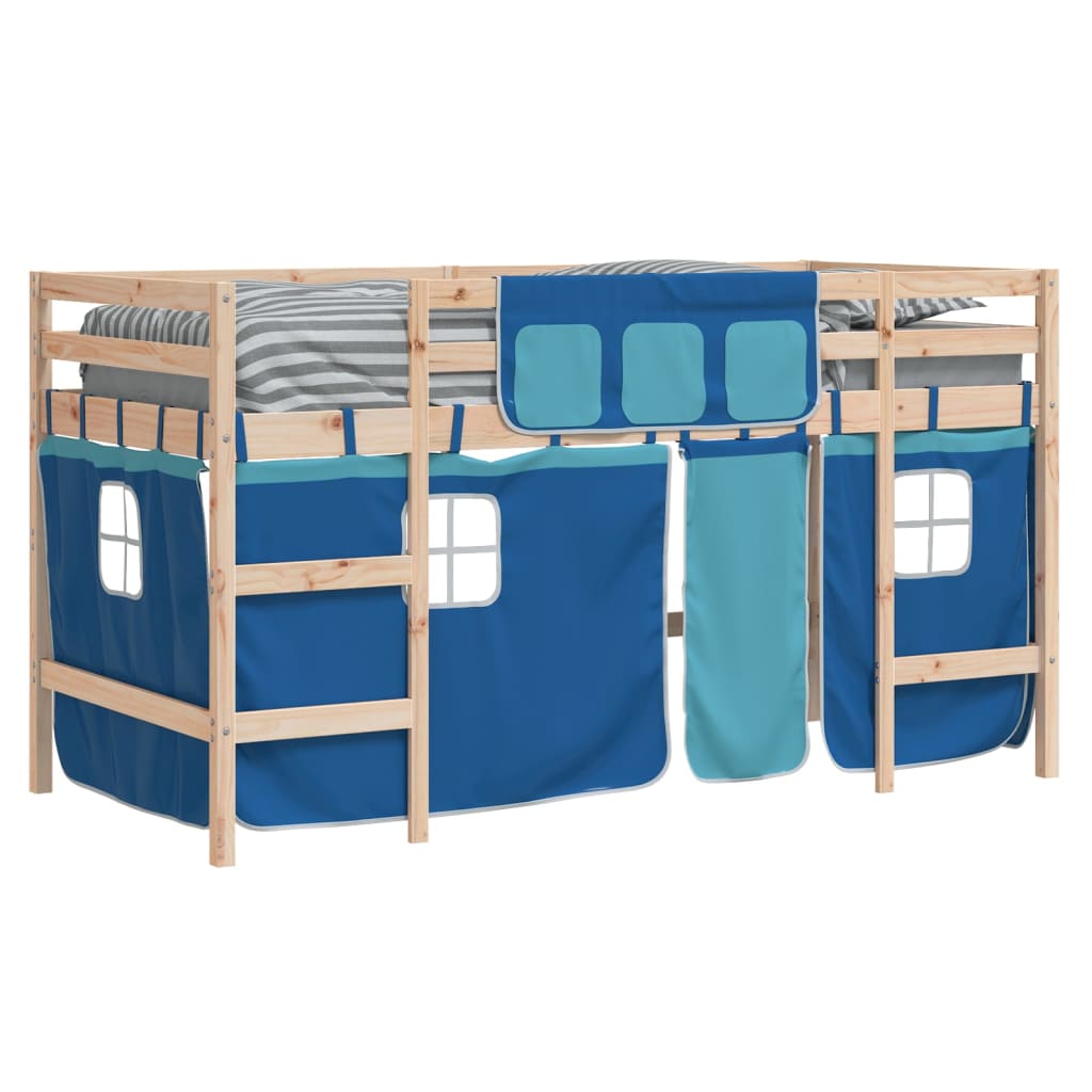 Kids' Loft Bed with Curtains without Mattress Blue 90x200 cm