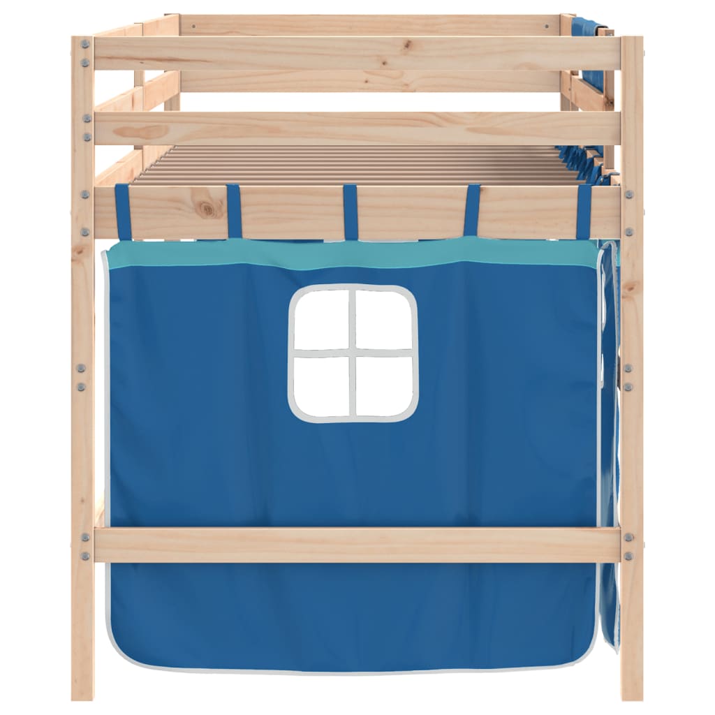 Kids' Loft Bed with Curtains without Mattress Blue 90x200 cm