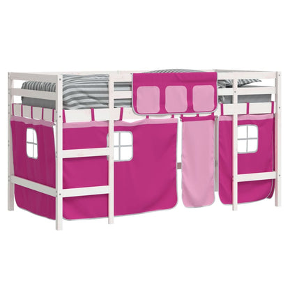 Kids' Loft Bed with Curtains Pink 90x200cm Solid Wood Pine