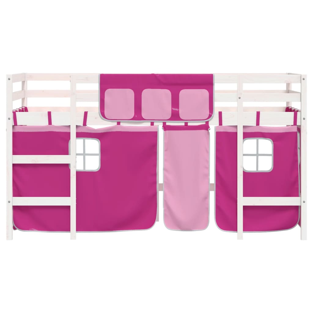 Kids' Loft Bed with Curtains Pink 90x200cm Solid Wood Pine