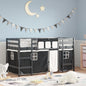 Kids' Loft Bed with Curtains White&Black 90x200cm Solid Wood Pine