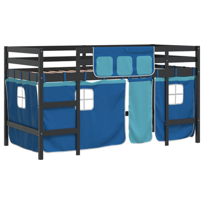 Kids' Loft Bed with Curtains Blue 90x200cm Solid Wood Pine