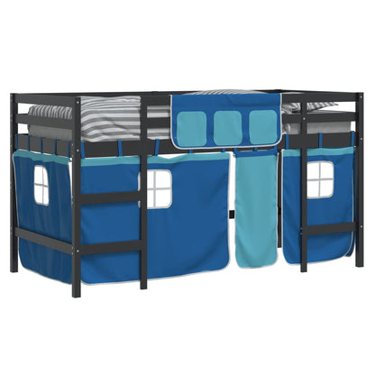 Kids' Loft Bed with Curtains Blue 90x200cm Solid Wood Pine