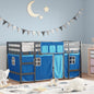 Kids' Loft Bed with Curtains Blue 90x200cm Solid Wood Pine